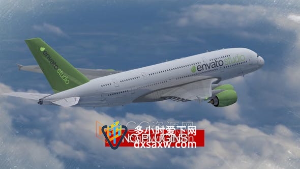 天空中飞行航空公司客机特写镜头飞机身LOGO图片可替换-AE模板