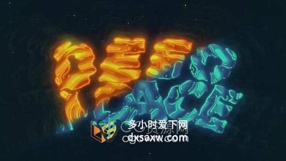 AE模板-抽象卡通波浪扭曲液体变形赛博朋克发光LOGO动画视频