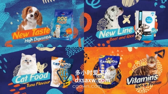 水彩画笔刷动画夏天清爽涂鸦风格宠物食品兽医店宣传介绍视频-AE模板