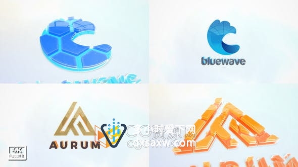 AE模板-玻璃光面材质效果标志视频片头3D logo Title