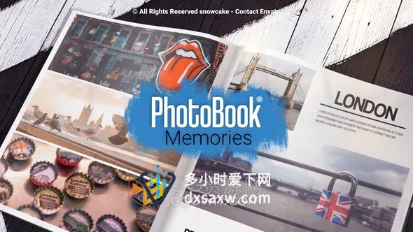 漂亮相册书籍翻墙动画展示照片效果回忆旅游婚纱照专辑-AE模板