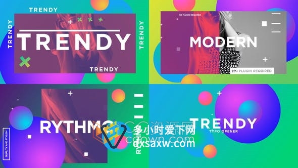 Trendy Typo Opener时髦时尚创意多彩图形动画视频-AE模板