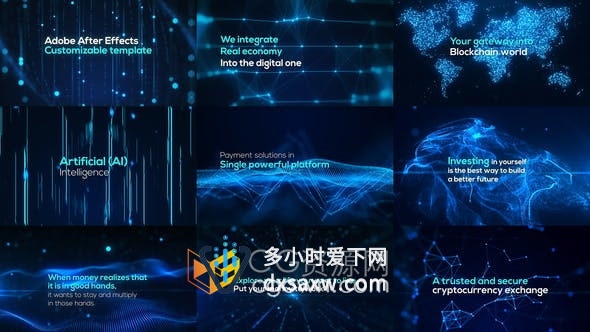 AE模板-科技感数字抽象点线粒子背景视频宣传开场片头