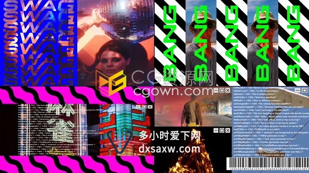AE模板复古操作系统蓝屏数字失真信号损坏时尚怪异故障效果开场动画