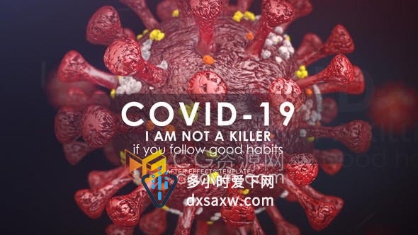 AE模板-E3D插件制作Covid-19冠状病毒动画介绍文字标题视频效果