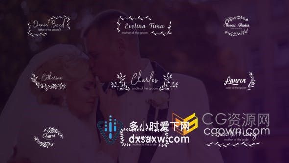 Wedding婚礼标题字幕条花叶子元素徽章标签设计动画-AE模板