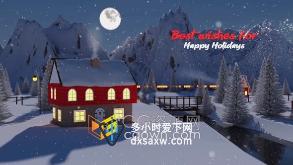 魔法发光雪花粒子穿越三维圣诞场景揭示节日动画祝福标题贺卡-AE模板