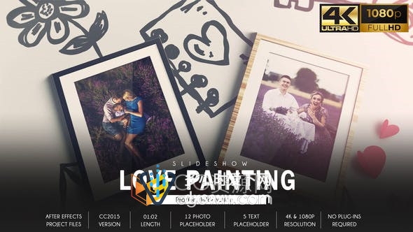 AE模板-Love手绘画卡通元素照片相框爱情故事幻灯片相册视频