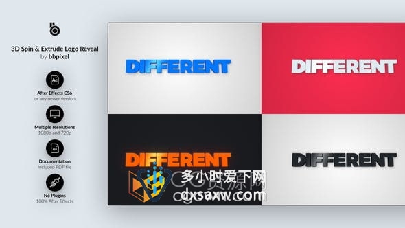 AE模板-3D文字标题旋转展示动画LOGO片头视频制作