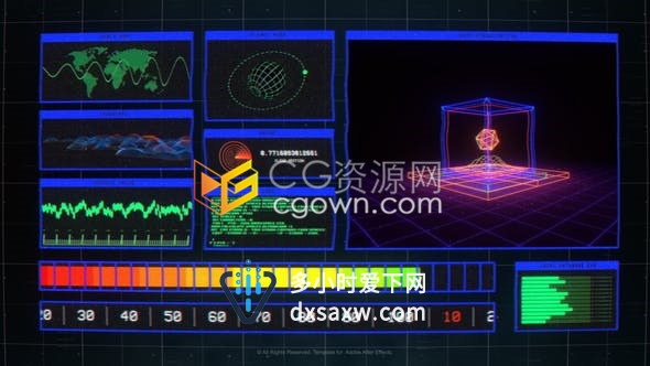 数码高科技HUD全息技术展示毛刺复古标志LOGO片头-AE模板