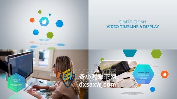 AE模板-六边形图形明亮清新公司商务介绍企业宣传片视频