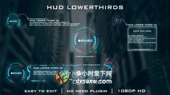 AE模板-高科技HUD高端指示视频字幕文字标题4种效果