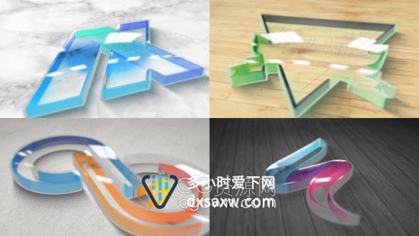 AE模板-3D玻璃塑料透明水晶LOGO动画效果视频片头