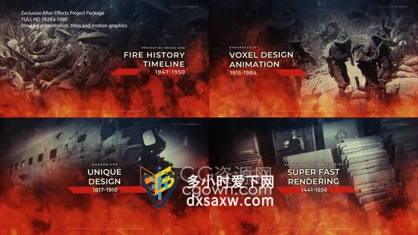 消防部队历史时间表致敬消防员英雄事迹缅怀英烈宣传介绍视频-AE模板
