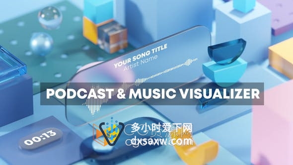 AE模板-视觉技术3D几何立体场景音乐播客播放视频背景