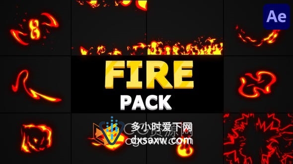 AE模板-10种卡通火焰图形MG动画效果Fire Pack