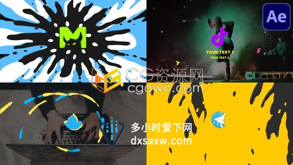 时尚多彩卡通形状过渡动画元素揭示品牌文字标语LOGO标志片头-AE模板