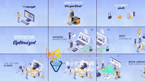 AE模板-互联网数据分析区块链主题等距概念动画场景效果制作