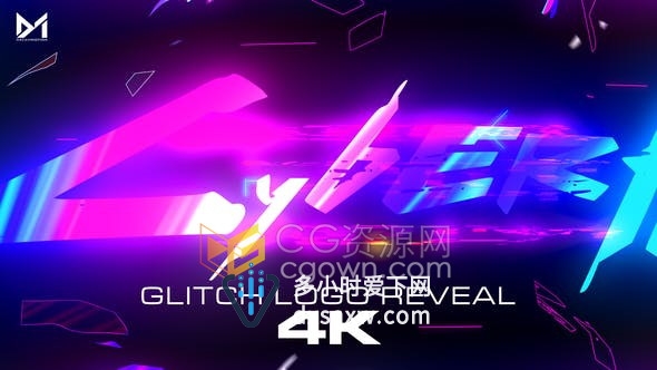 Cyberpunk Logo数字失真故障碎片霓虹灯科技感视频片头制作-AE模板