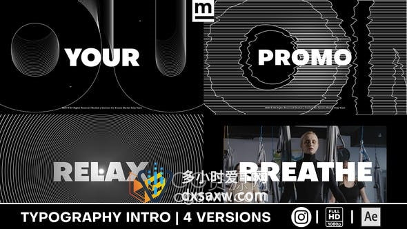 AE模板-黑白创意动感节奏广告视频片头Typography Electro Sport Promo