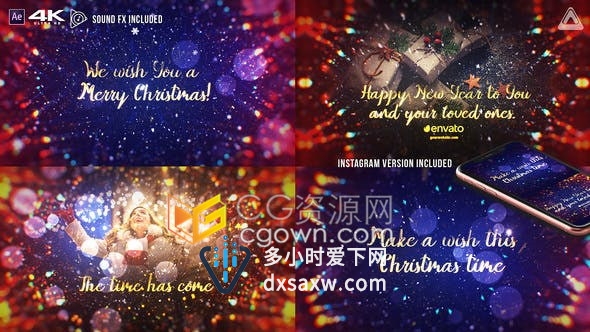 时尚优雅多彩粒子动画展示圣诞问候公司新年活动节日派对开场-AE模板