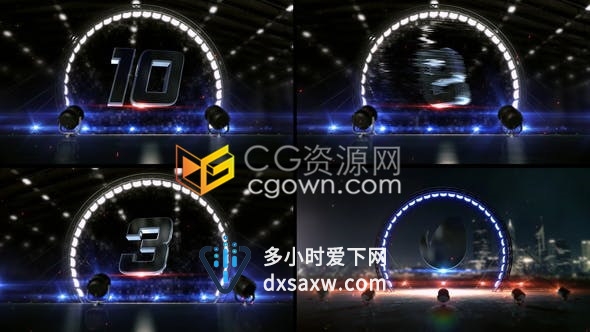 3D舞台圆形荧光灯场景粒子动画倒计时十秒倒数-AE模板