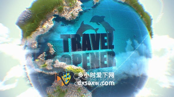 AE模板-旅行开幕3D地球场景设计天空旅游视频片头广告