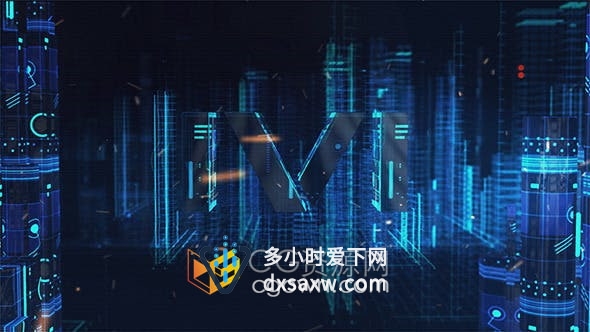 AE模板-E3D制作未来派科幻科技信息城市玻璃发光视频片头