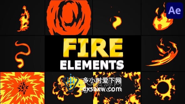 AE模板-10种卡通火焰燃烧飞溅图形动画Cartoon Fire