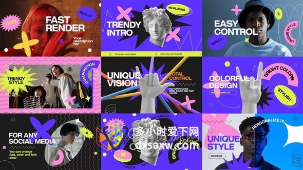 After Effects模板-充满活力愉悦时尚多彩开场介绍视频