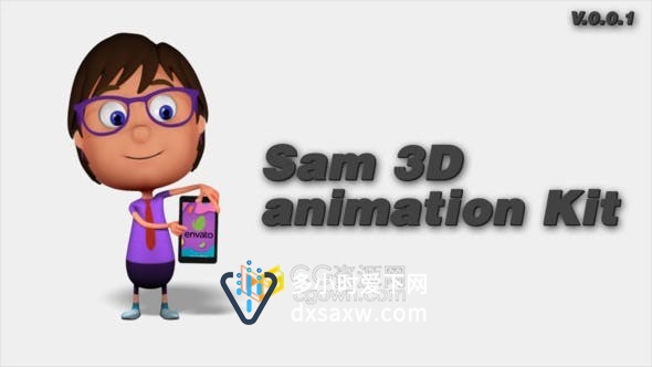 Sam 3D animation Kit 卡通三维人物山姆动画组合-AE模板
