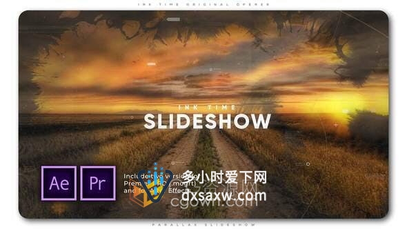 优雅滴墨遮罩动画展示照片全景视差效果回忆旅游视频相册-AE与PR模板