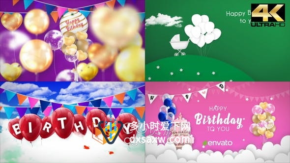 AE模板-祝贺生日快乐聚会活动4K视频片头Happy Birthday