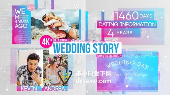4K分辨率现代时尚浪漫婚礼相册视频片头订婚酒席邀请介绍动画-AE模板