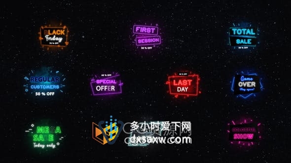 AE模板-10种霓虹灯发光视频字幕文字标题4096×2304分辨率