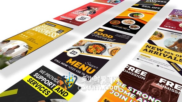 AE模板-社交媒体平台动态海报短视频商业时尚健身食品旅行