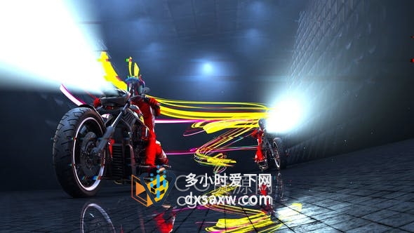 AE模板-隧道中驰骋的摩托骑手场景彩色霓虹灯光线演绎庞克风LOGO片头