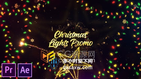 彩色圣诞灯饰魔法闪亮粒子光线演绎节日图片文字祝福幻灯片-AE/PR模板