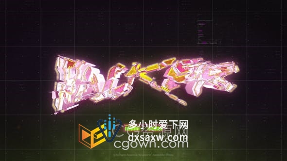 高科技全息数字动态霓虹灯故障效果赛博朋克风标志片头-AE模板