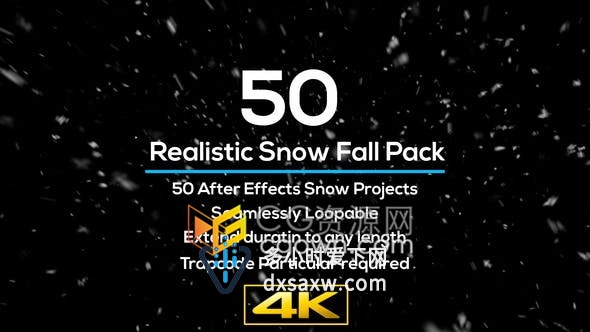 50 Realistic Snow Falls逼真瀑雪雪花VFX特效合成素材-AE模板