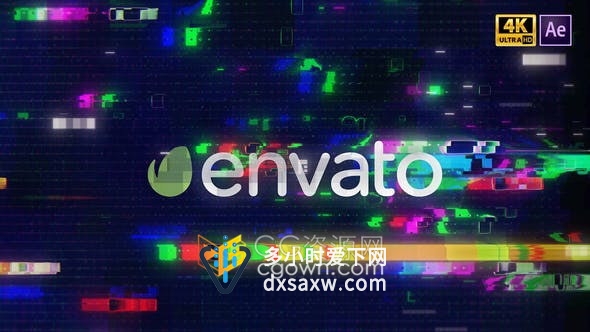 Glitch Logo分形RGB分割彩色块故障特效演绎LOGO标志动画视频-AE模板