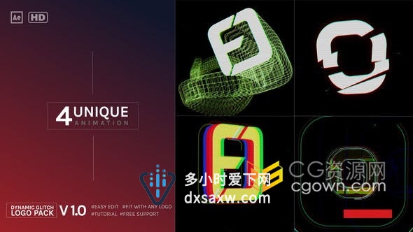 故障特效LOGO边缘拖影效果失真动态画面标志视频片头-AE模板