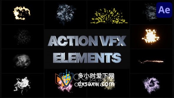 AE模板-Action Elements VFX能量特效动画元素视频4K