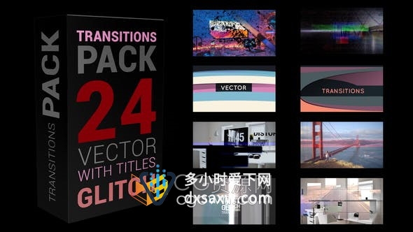 4K Glitch Transitions故障RGB数字失真动态过渡动画视频转场-AE模板