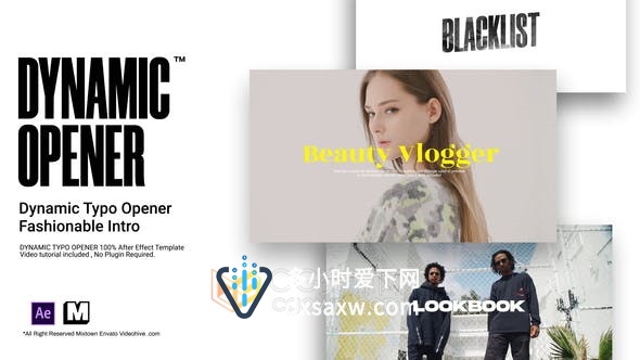 动态Typo时尚动感Vlog开场白介绍视频片头动画制作-AE模板