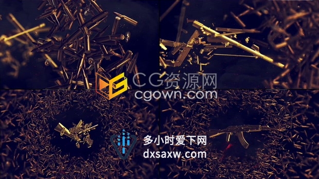 AE模板子弹金属零件枪动画演示野战军事战争武器主题电影标志片头