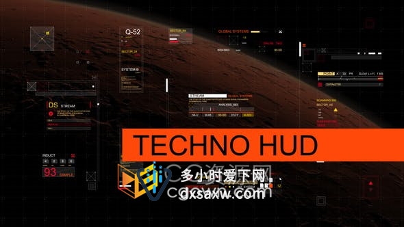 科技感全息信息图数据模块化图形界面屏幕元素动画-AE模板