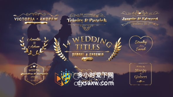 AE模板-14徽章金色金色婚礼标题视频字幕设计Golden Wedding Titles
