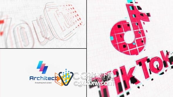 AE模板-网格分割线条动画LOGO片头抖音媒体图标视频