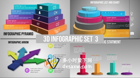 AE模板-E3D插件制作信息图表报告分析3D图形动画视频
